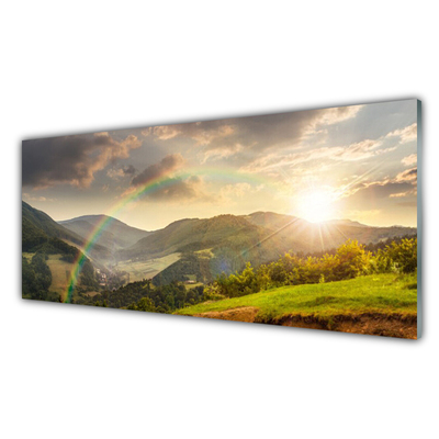 Plexisklo-obraz Louka Hory Západ Slunce