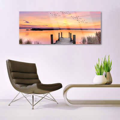 Plexisklo-obraz Molo Západ Slunce Jezero