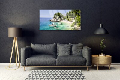 Plexisklo-obraz Moře Pláž Skály Lodě