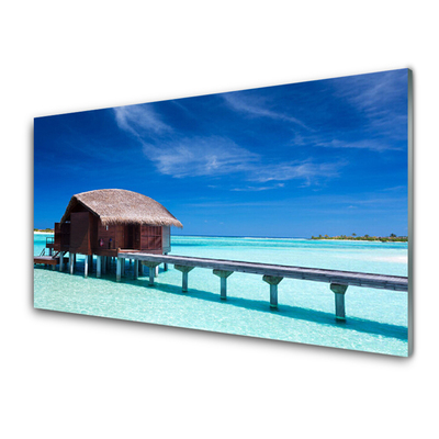 Kuchyňský skleněný panel Moře Pláž Dům Architektura