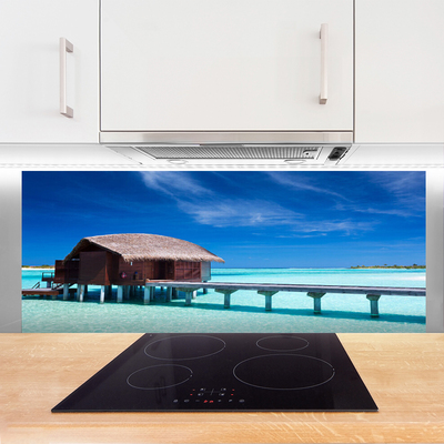 Kuchyňský skleněný panel Moře Pláž Dům Architektura