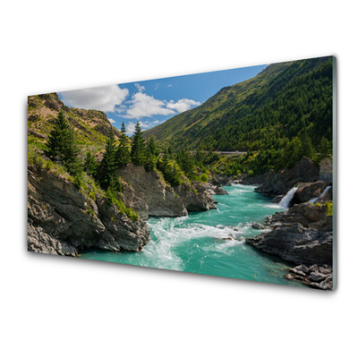 Kuchyňský skleněný panel Hory Řeka Krajina