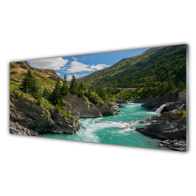 Kuchyňský skleněný panel Hory Řeka Krajina