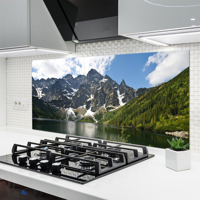 Kuchyňský skleněný panel Hora Jezero Les Krajina