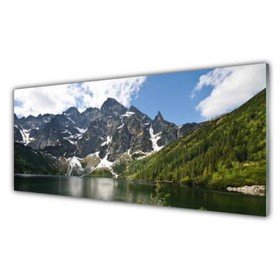 Kuchyňský skleněný panel Hora Jezero Les Krajina