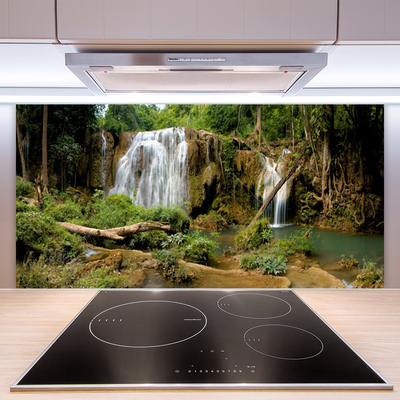 Kuchyňský skleněný panel Vodopád Řeka Les Příroda