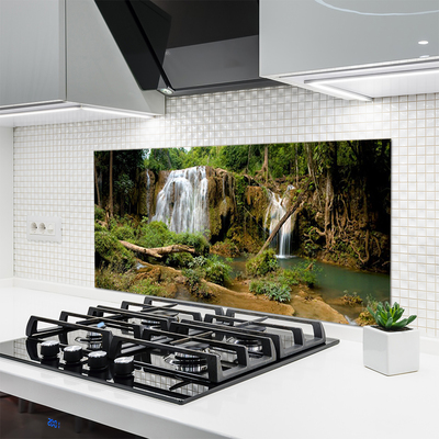 Kuchyňský skleněný panel Vodopád Řeka Les Příroda