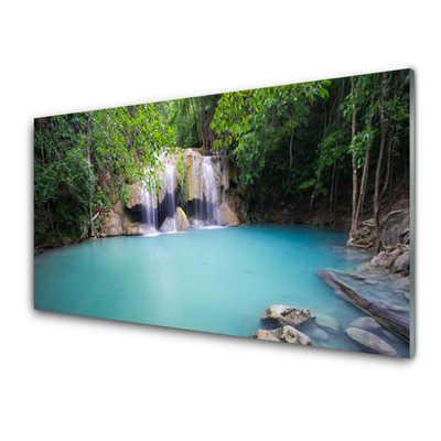 Kuchyňský skleněný panel Vodopád Les Jezero Příroda