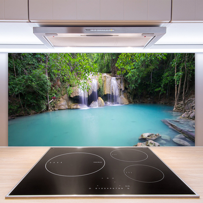 Kuchyňský skleněný panel Vodopád Les Jezero Příroda
