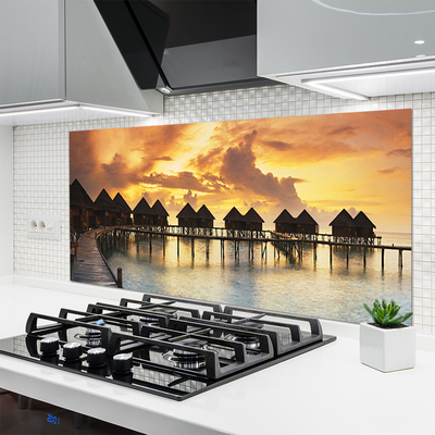 Kuchyňský skleněný panel Moře Prázdniny Domky