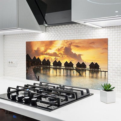 Kuchyňský skleněný panel Moře Prázdniny Domky