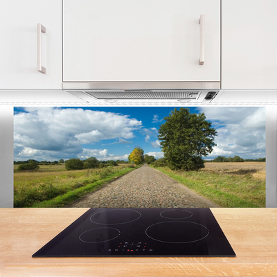 Kuchyňský skleněný panel Vesnice Cesta Dlažba Krajina