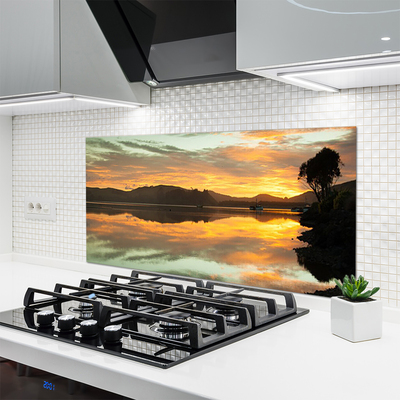 Kuchyňský skleněný panel Voda Hory Krajina