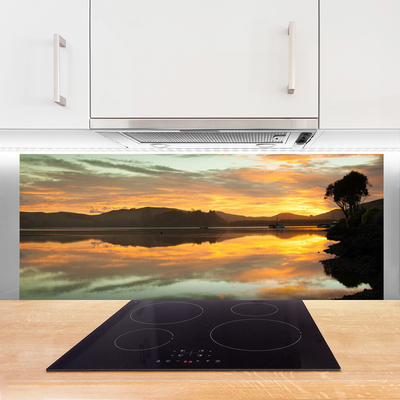 Kuchyňský skleněný panel Voda Hory Krajina