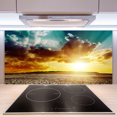 Kuchyňský skleněný panel Slunce Poušť Krajina