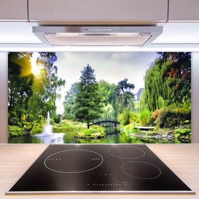 Kuchyňský skleněný panel Les Vodopád Slunce Příroda