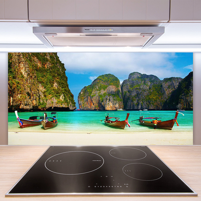 Kuchyňský skleněný panel Pláž Moře Hory Krajina