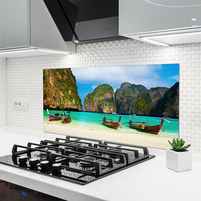 Kuchyňský skleněný panel Pláž Moře Hory Krajina