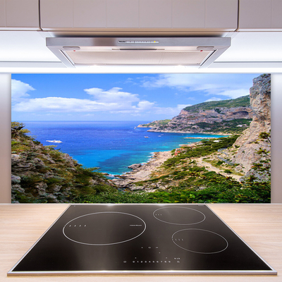 Kuchyňský skleněný panel Moře Pláž Hory Krajina