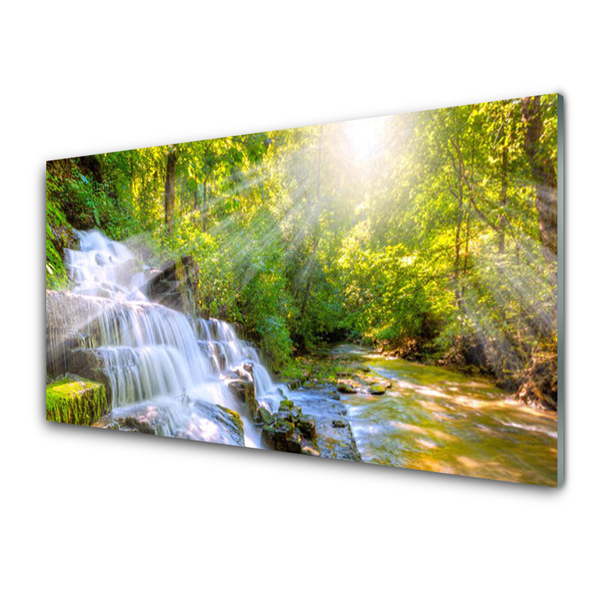 Kuchyňský skleněný panel Vodopád Les Příroda