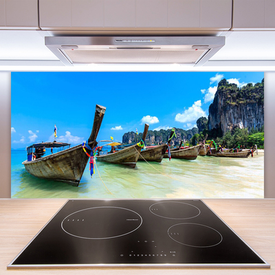 Kuchyňský skleněný panel Loďka Moře Pláž Krajina