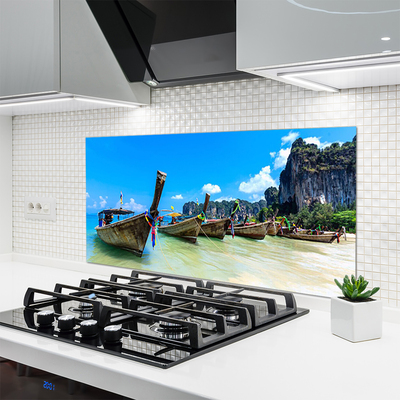 Kuchyňský skleněný panel Loďka Moře Pláž Krajina