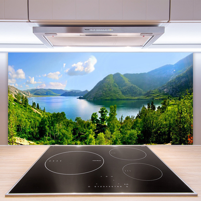 Kuchyňský skleněný panel Les Jezero Hory Krajina