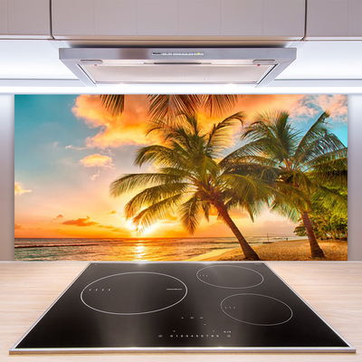 Kuchyňský skleněný panel Palma Strom Moře Krajina
