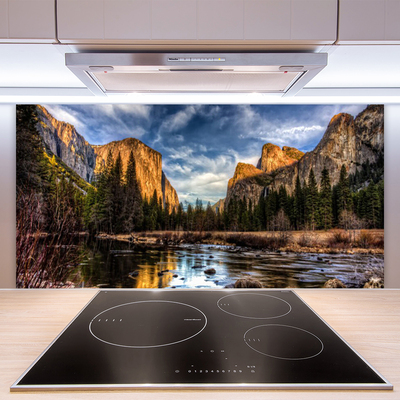 Kuchyňský skleněný panel Hora Les Jezero Příroda