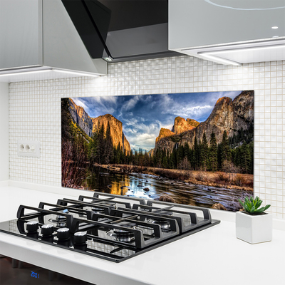 Kuchyňský skleněný panel Hora Les Jezero Příroda