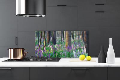 Kuchyňský skleněný panel Les Květiny Příroda