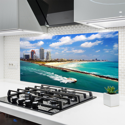 Kuchyňský skleněný panel Moře Pláž Město Krajina