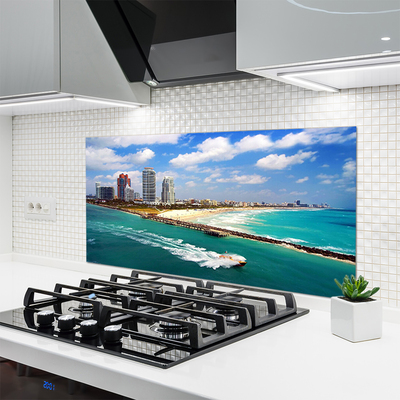 Kuchyňský skleněný panel Moře Pláž Město Krajina