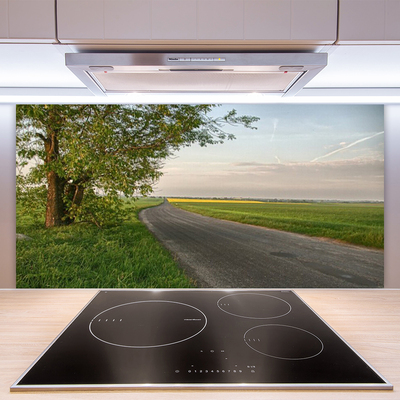 Kuchyňský skleněný panel Scesta Strom Tráva Krajina