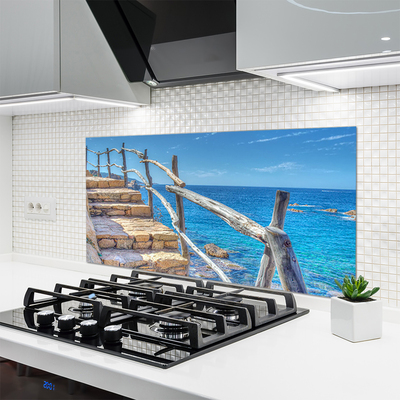 Kuchyňský skleněný panel Schody Moře Architektura