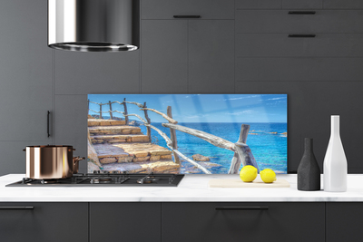 Kuchyňský skleněný panel Schody Moře Architektura
