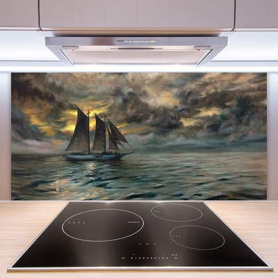 Kuchyňský skleněný panel Moře Loďka Krajina