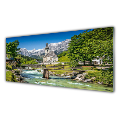 Kuchyňský skleněný panel Kostel Most Jezero Příroda