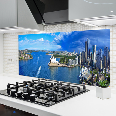 Kuchyňský skleněný panel Město Moře Domy