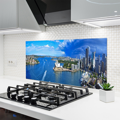 Kuchyňský skleněný panel Město Moře Domy