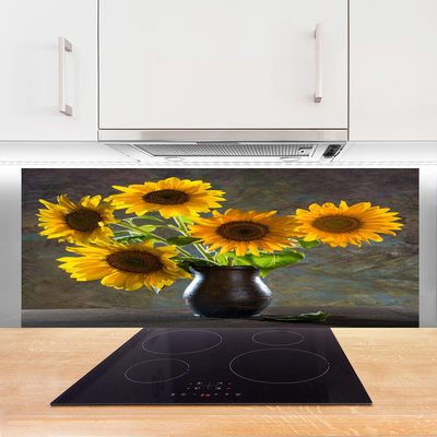 Kuchyňský skleněný panel Slunečnice Váza Rostlina