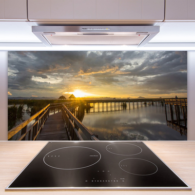 Kuchyňský skleněný panel Most Moře Architektura