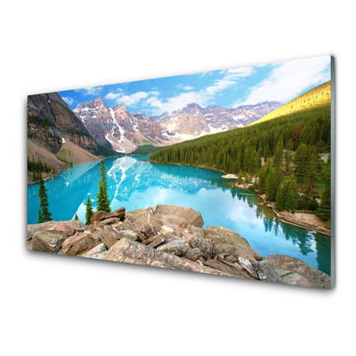 Kuchyňský skleněný panel Hory Jezero Příroda