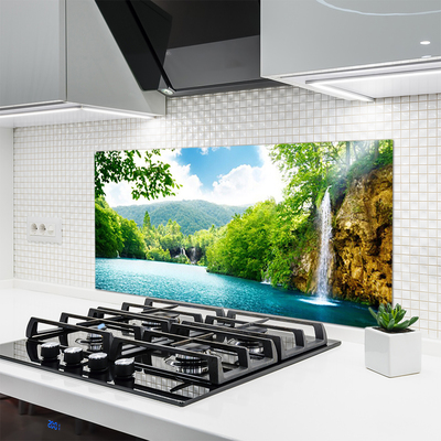 Kuchyňský skleněný panel Vodopád Jezero Příroda