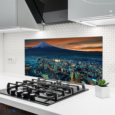 Kuchyňský skleněný panel Město Hora Dmy