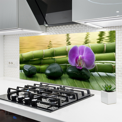 Kuchyňský skleněný panel Květ Kameny Bambus Příroda
