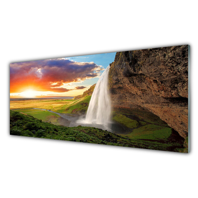 Kuchyňský skleněný panel Hora Vodopád Příroda