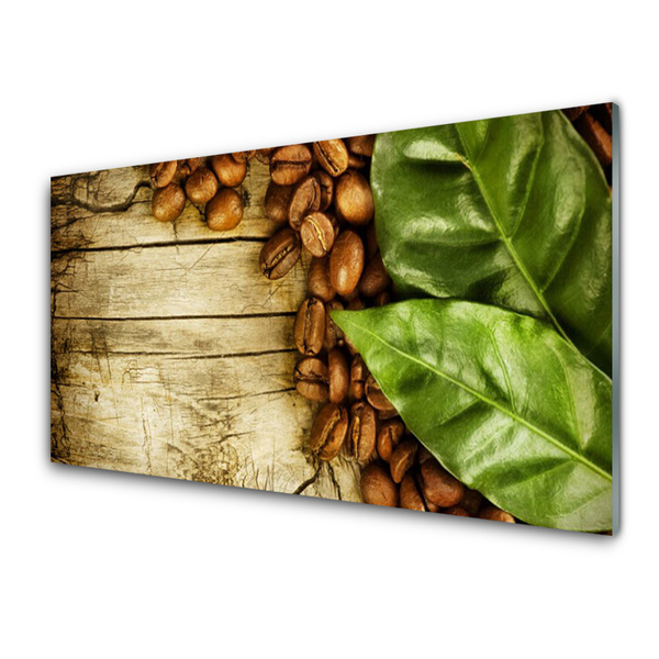 Kuchyňský skleněný panel Zrnka Káva Listy Kuchyně