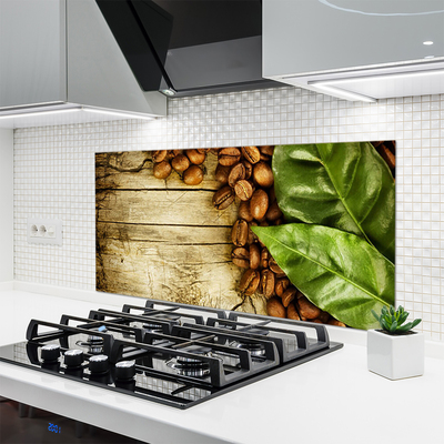 Kuchyňský skleněný panel Zrnka Káva Listy Kuchyně