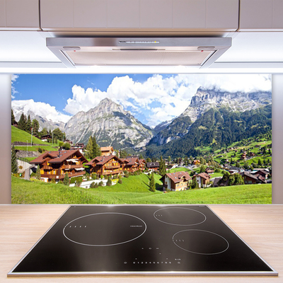 Kuchyňský skleněný panel Domy Hora Krajina